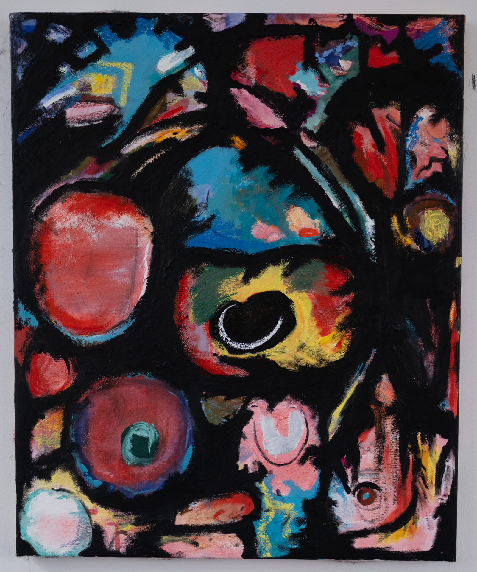 Abstract oil and oil pastel on canvas