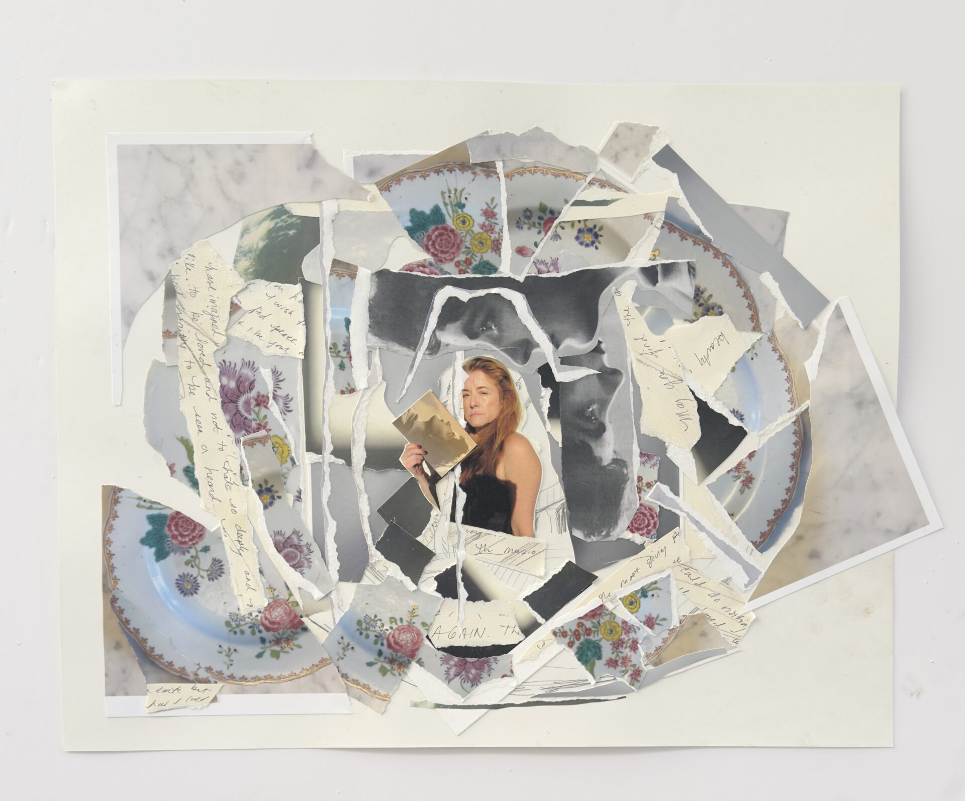 Abstract mixed media artwork with ripped photos