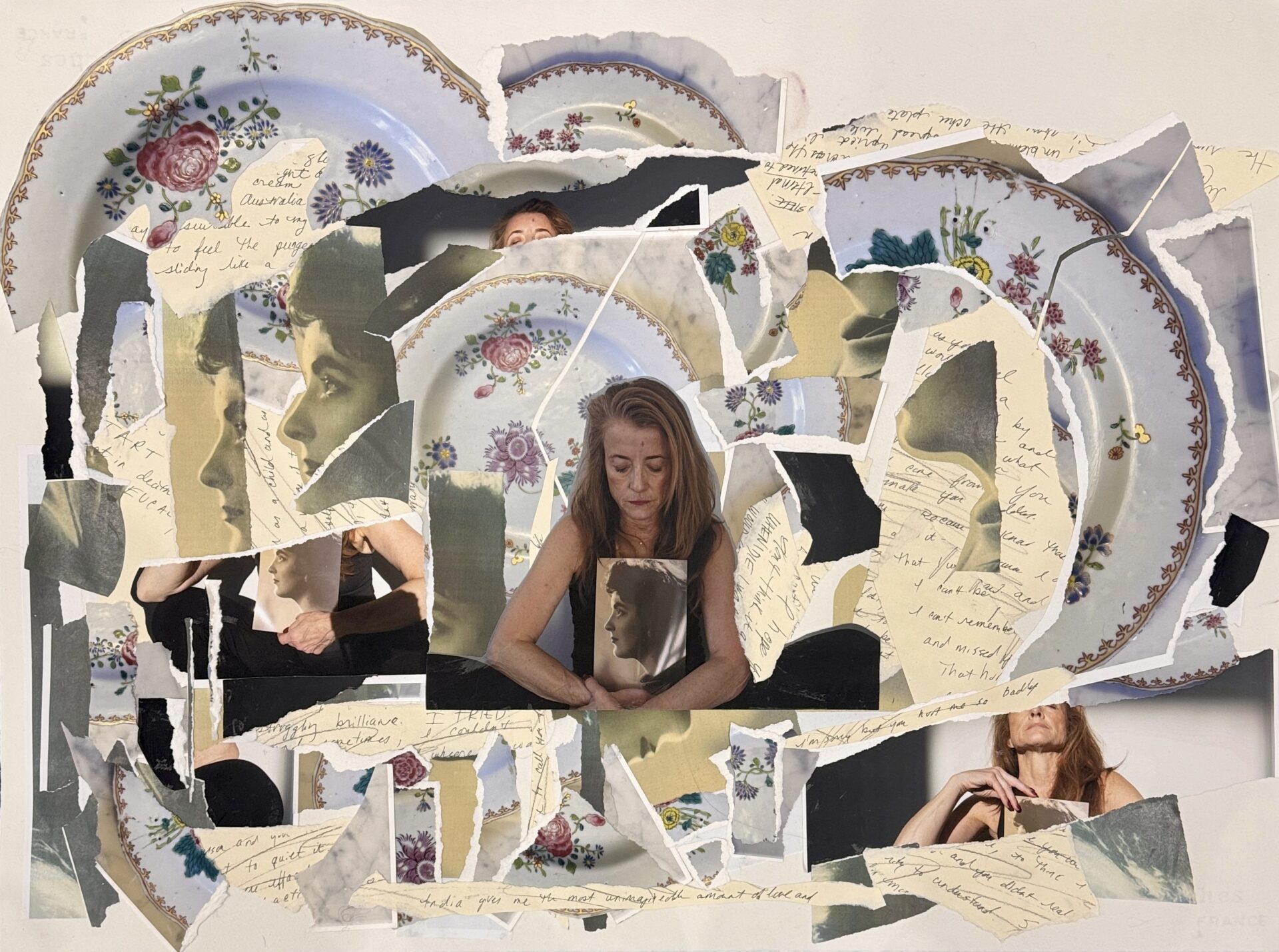 Mixed media artwork with ripped photos